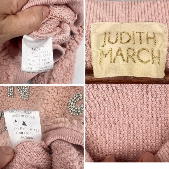 Judith March Pink Sherpa S Sweatshirt Partners N Wine Rhinestone Lettering - Picture 4 of 8